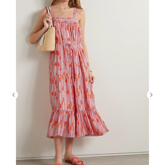 LEMLEM Gigi Sweepy belted printed cotton-blend midi dress XS - Picture 2 of 5